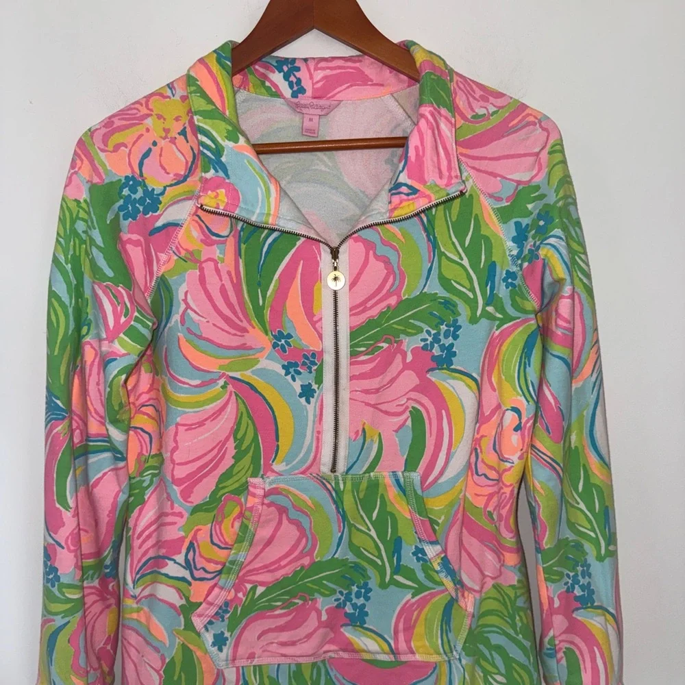 Lilly Pulitzer Floral Half Zip Pullover Jacket Pink Green Blue Medium - Picture 6 of 14
